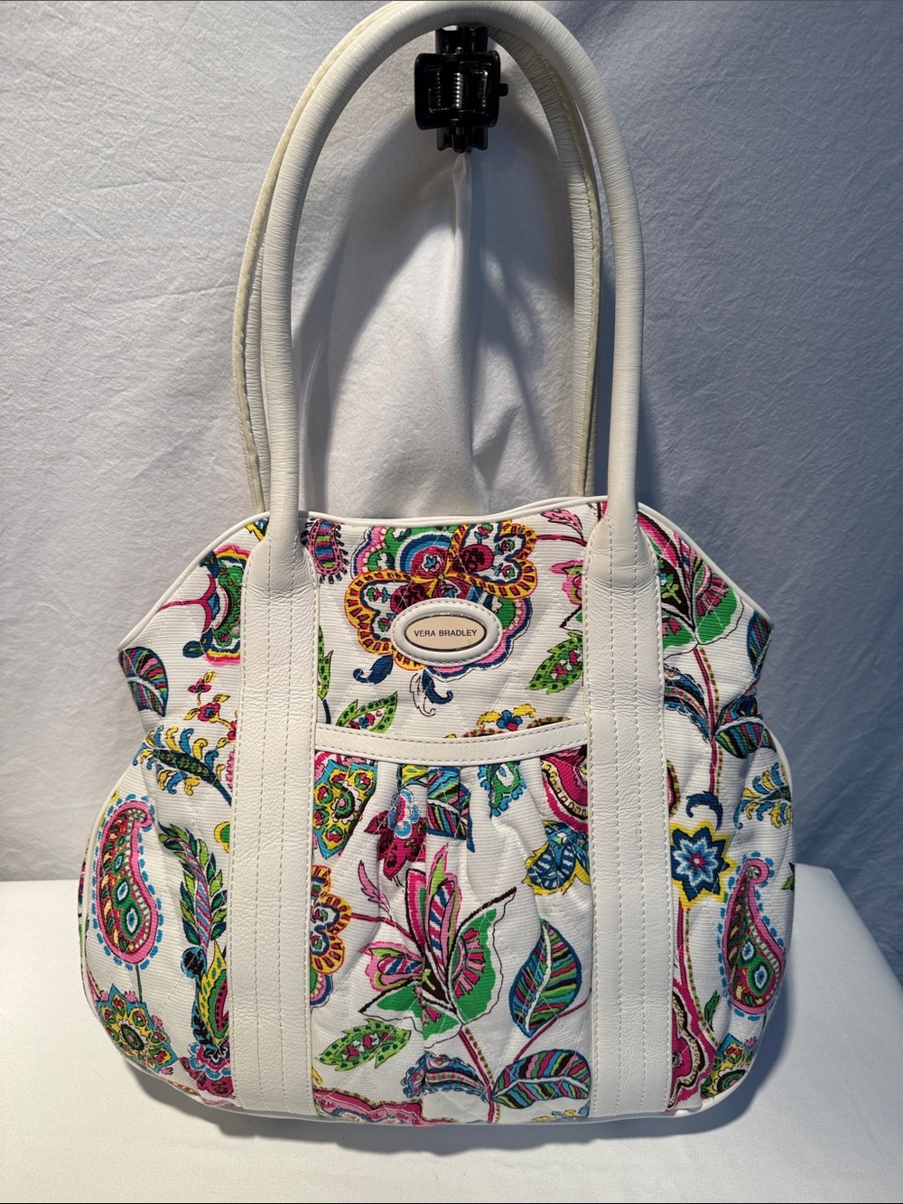 Vera Bradley White Paisley Floral Shoulder Tote with Multicolor Accents